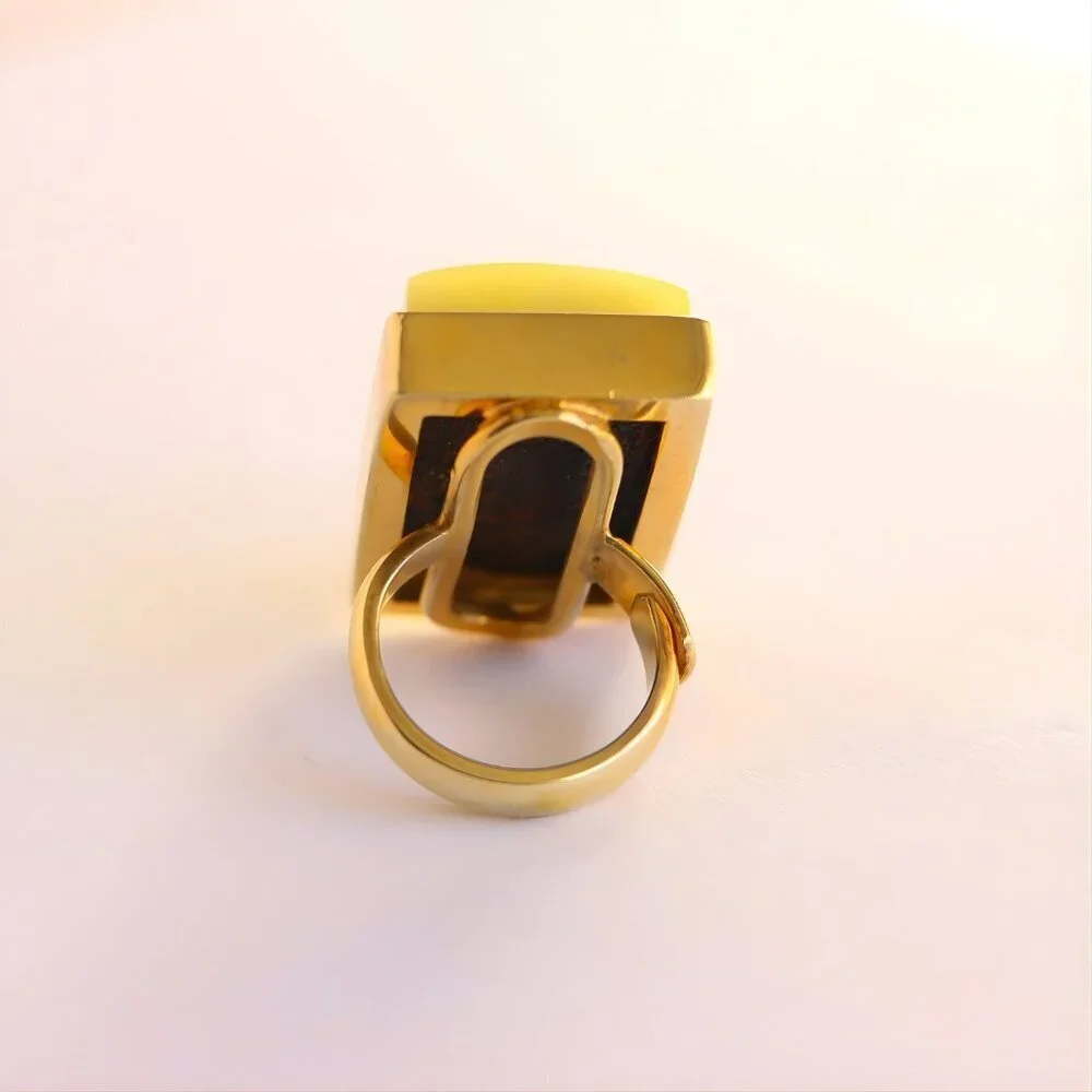 Baltic Butterscotch Lime Amber Statement Ring - 14k Gold Plated Sterling Silver